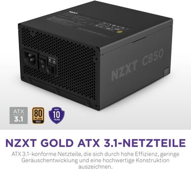 Блок живлення NZXT C850 Gold ATX 3.1, 850 Вт, повністю модульний, 80 Plus Gold, чорний