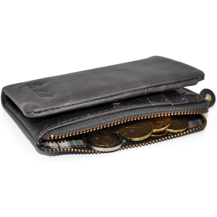 Benthill Small Wallet - Genuine Leather - Women's Wallet with RFID Protection - 6 Card Slots - Slim Wallet including Gift Box, Color: Gray