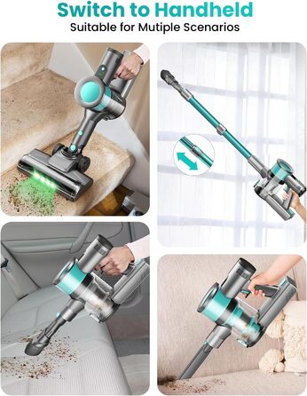 Бездротовий пилосос Dzaki 45000Pa з дисплеєм, антизаплутувальною насадкою та тривалою роботою для твердих поверхонь, килимів та шерсті тварин (блакитний)