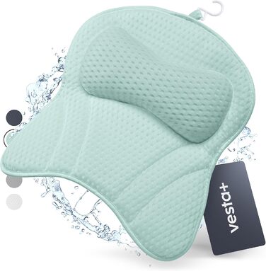Vesta+ L Bath Pillow with Suction Cups - Tested Winner - Neck & Back Support for Bathtub - Non-Slip Bath Cushion for Bathtub & Shower (Mint)