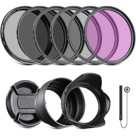 Набір фільтрів NEEWER 62mm ND/UV/CPL: ND2, ND4, ND8, UV, CPL, FLD, з кришкою об'єктива та блендою