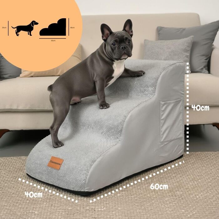 Східці для собак Pawesome: 3 сходинки, 40 см, для маленьких собак та котів, миються