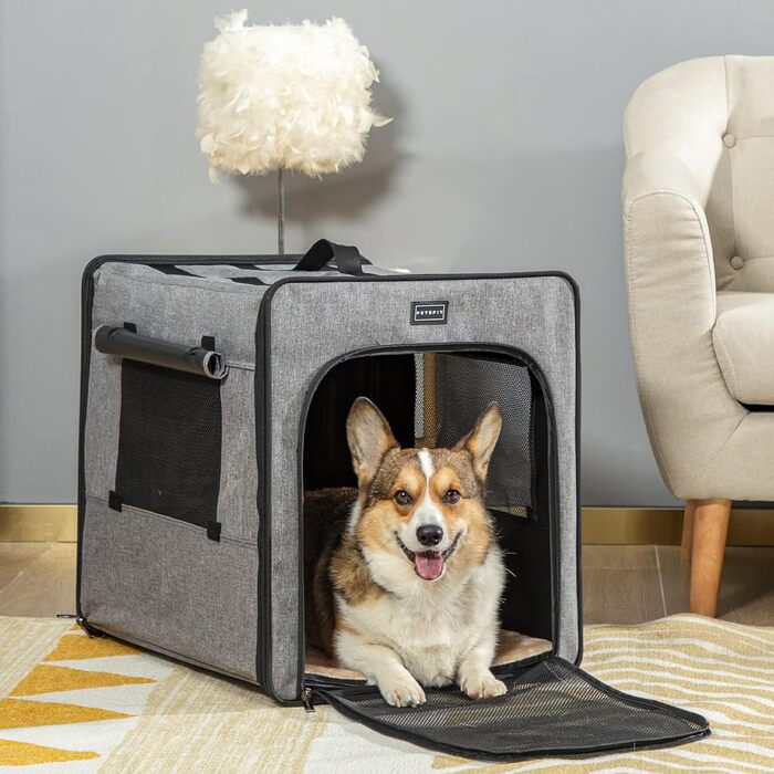 Транспортна переноска для собак Petsfit, сірого кольору, M 61x46x53.5 см. Зручна переноска для собак середніх порід, підходить для подорожей.