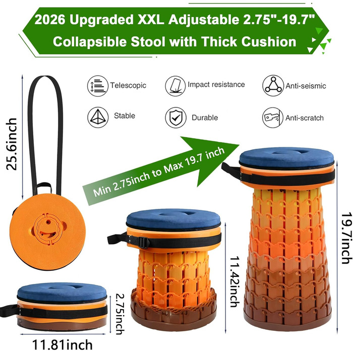 Складаний стілець XXL з подушкою, портативний для дорослих, міцний (1000 фунтів), для кемпінгу, подорожей та відпочинку на природі