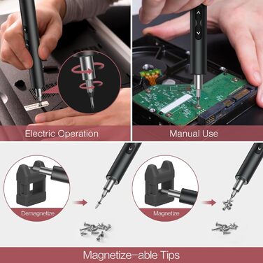 Міні-шуруповерт LOFICOPER 28 в 1: акумуляторний набір з LED, USB-C, 24 біти для ремонту ноутбуків та годинників (чорний)