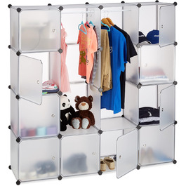 Relaxdays Closet System with 12 Compartments, Large Plastic Wardrobe, 145.5 x 145.5 cm, White (Transparent)