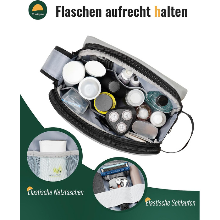 Чоловічий дорожній туалетний набір Kulturbeutel, водонепроникна косметичка з двома блискавками (сірий)