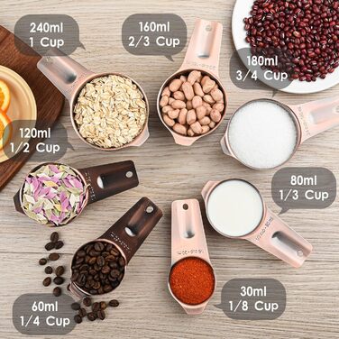 Measuring cup and spoon set, 18/8 stainless steel, measuring cups and spoons, metric and US measuring tool set, durable, 7 cups and 9 spoons, 1 leveler for baking and kitchen