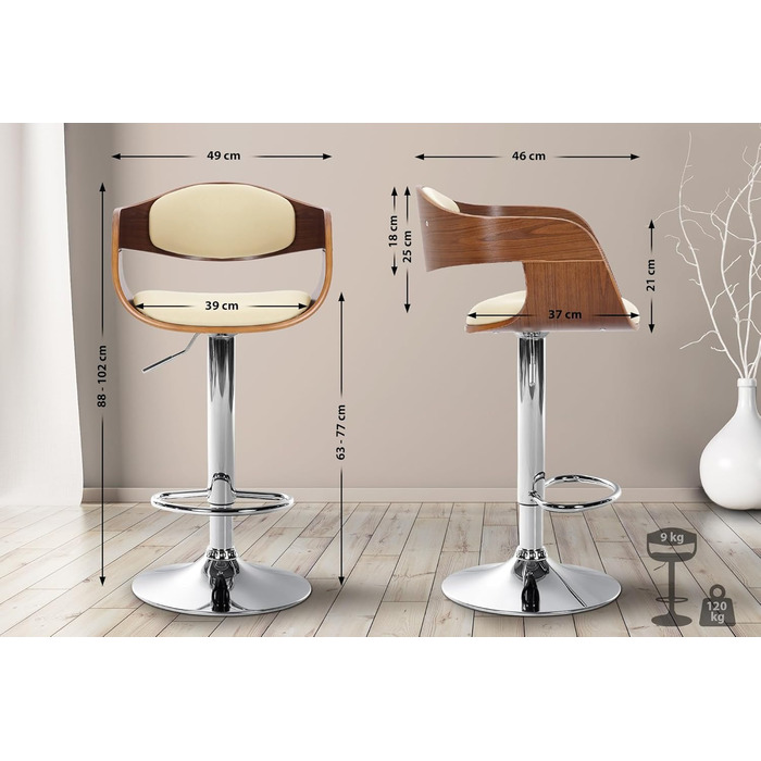 Kingston Adjustable Bar Stool with Faux Leather Seat - Walnut/Cream Finish