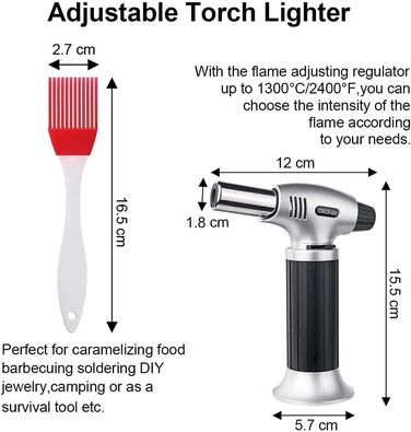 Газовий пальник Flintronic для приготування Creme Brulee, BBQ, кемпінгу, кодування. 3-х дюзовий, з безпечним замком, 2 щітки (Butan не входить)