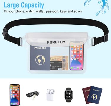 Водонепроникна поясна сумка з регульованим поясом, водонепроникний чохол для телефону IP68. Підходить для фотозйомки, водного спорту, пляжу, плавання, катання на човні та іншого. (Прозорий*2)