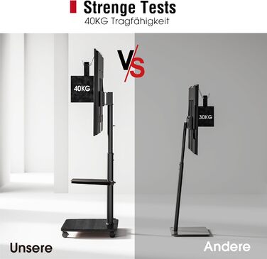 AOKCOS Rolling TV Stand with Wood Shelf - Adjustable Height & Swivel - Fits 32-65 inch TVs (up to 40kg, VESA 400x400mm)