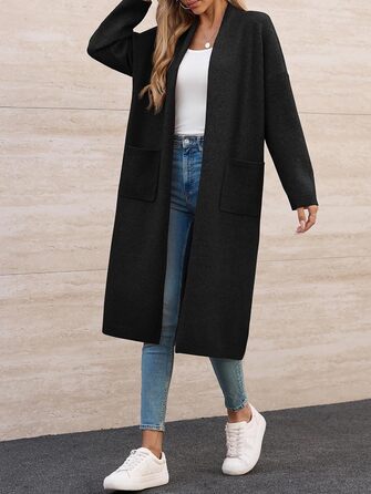 Жіночий кардиган Fisoew: довгий, оверсайз, з довгим рукавом та кишенями. Чорний, розмір M