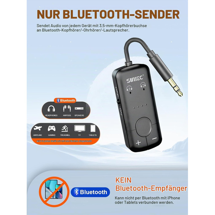 Bluetooth-адаптер AirFly для навушників у літаку, трансмітер аудіосигналу (чорний)