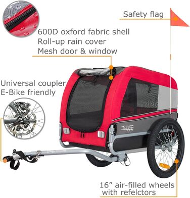 Фаркоп для велосипеда Tiggo VS Pets M для собак, 80201 (червоний)