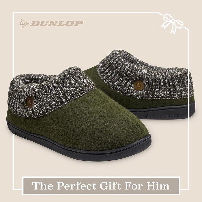 Чоловічі халапи DUNLOP з флісовою підкладкою Sherpa та піною Memory Foam, неслизькі тапочки для дому, 42 EU, хакі