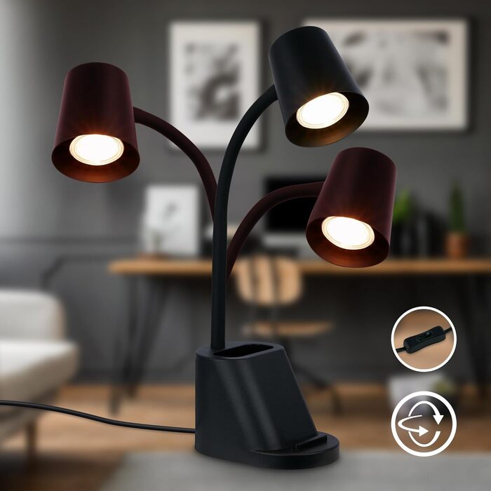 LED лампа BRILONER настільна бездротова з торшетом, поворотна, регульована, з можливістю заміни джерела світла, 38,5 см, з тримачем для ручок, білий колір