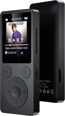 MP3 плеєр 32GB з Bluetooth 5.3 та динаміком, FM-радіо, диктофон, HiFi звук, фізичні кнопки керування, чорний