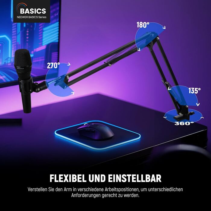 Кріплення для мікрофону Neewer MS006 – Шарнірний мікрофонний стійка з кріпленням 3/8' - 5/8' для Blue Yeti, Snowball, Quadcast та інших мікрофонів (до 1.5кг)