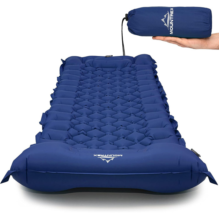 MOUNTREX Isomatte: Надувна килимок для кемпінгу та відпочинку на природі - Ultraleicht, 700g, з насосом, компактний, можна з'єднувати, зелений/блакитний