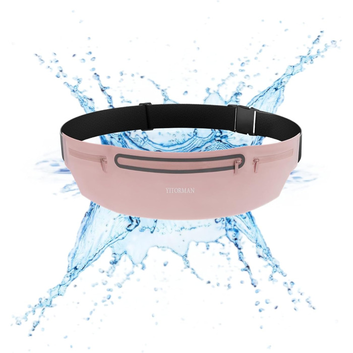 Пояс для бігу з водонепроникним, регульованим, еластичним ремінцем, кишеня, стійка до поту, для телефонів та різних розмірів талії, велика місткість, біг, тренування, на відкритому повітрі (Рожевий)