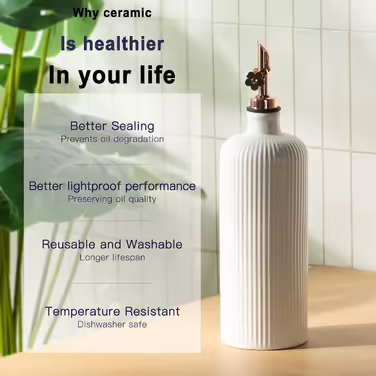 Dizada Oil Dispenser for Kitchen, Ceramic Olive Oil Dispenser Bottle, 624 ml + 400 ml, Large Capacity, Oil and Vinegar Dispenser Bottles with Stainless Steel Spout, Oil Container, 2-Piece Set