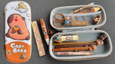 Багатофункціональний шкільний рюкзак Kapibara Jelly Pens, відтінки коричневого та бежевого