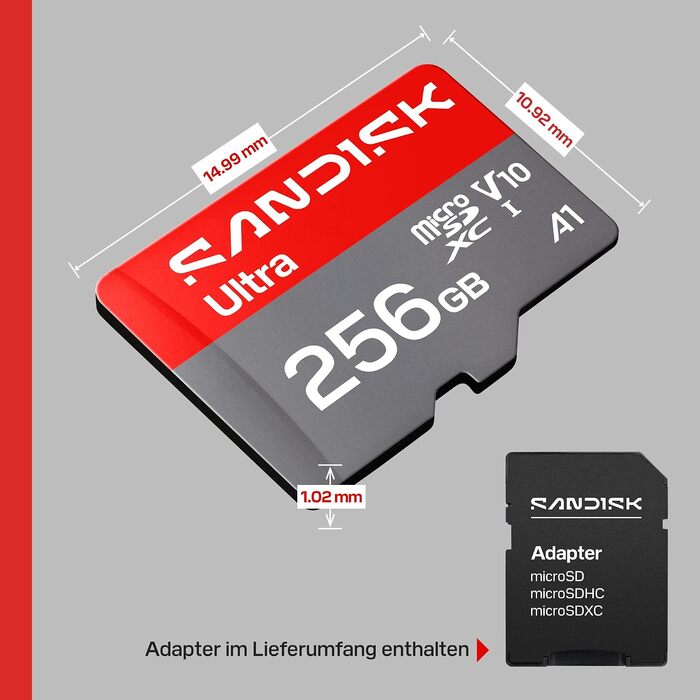 Карта пам'яті SanDisk Ultra microSDXC 256 GB UHS-I (до 195 МБ/с, V10, U1, Class 10, A1) з SD-адаптером для смартфонів, планшетів, камер та ноутбуків