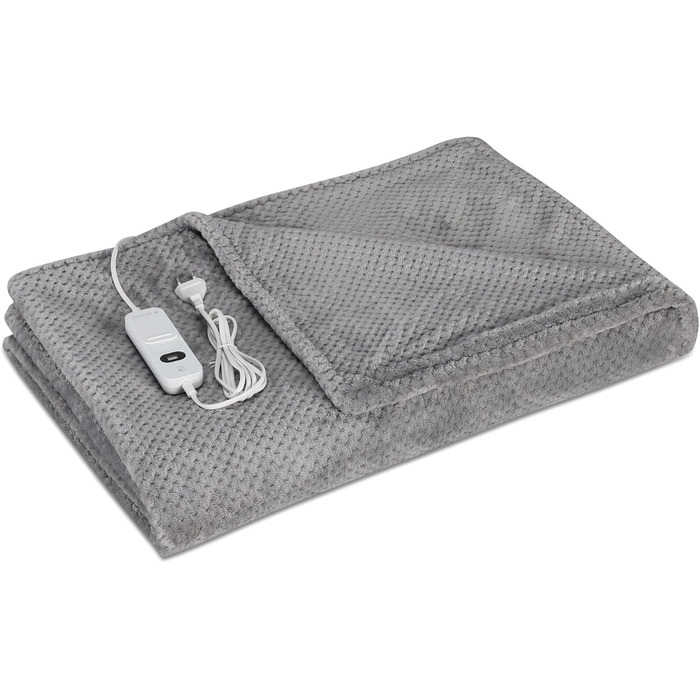 Електрична ковдра Navaris XXL з підігрівом 180x130 см, 3 режими, автовимкнення, пральна - м'яка, темно-сіра