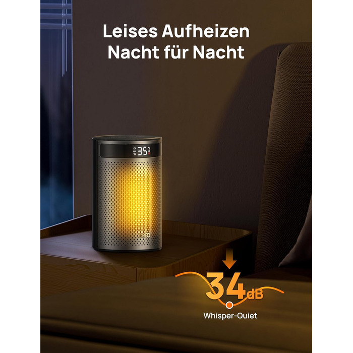 Електричний обігрівач DREO Keramik Heater 416, 1500W: керамічний, для спальні, з захистом від перегріву та перекидання, термостат, дитячий замок, енергозбереження, тихий, таймер 12 годин, кілька режимів, чорний