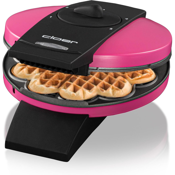 Вафельниця Cloer 1629 для класичних вафель у формі серця, 930 Вт, розмір вафлі 15,5 см, регульований ступінь прожарювання, метал, рожевий колір