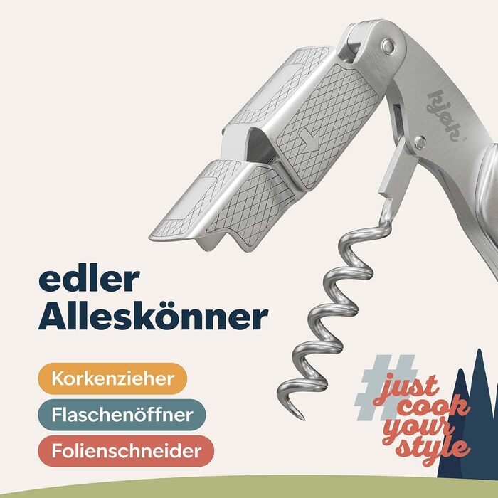 Premium Waiter's Knife Stainless Steel Solid and Brushed with Bottle Opener - Professional Sommelier Knife Wine Opener - Elegant Waiter's Utensil with Corkscrew, Bottle Opener for Wine Bottles