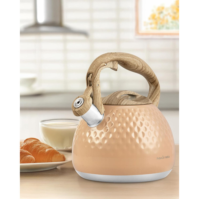 Чайник для заварювання Teekessel 2,7 л з зеленим покриттям та дерев'ястим малюнком, з носиком, з нержавіючої сталі, антигарячий ручка оливкового кольору