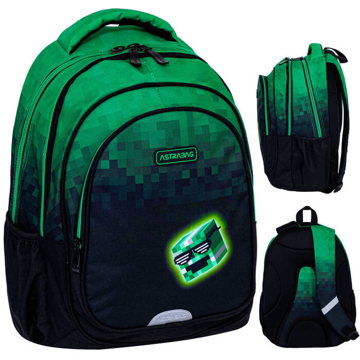 Багатокамерний шкільний рюкзак AstraBag, 27 л (чорний, багатоколірний, зелений)