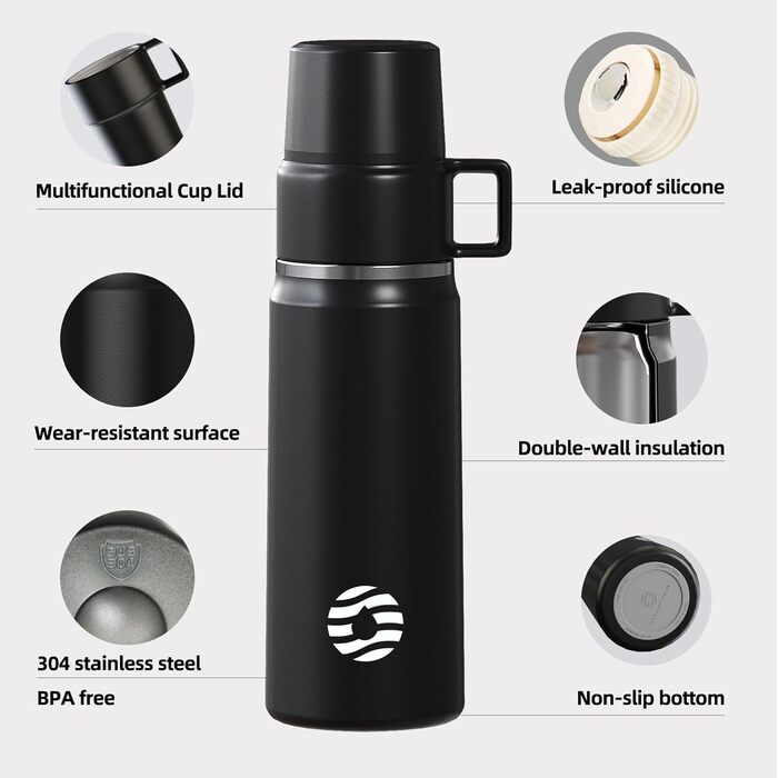 Термос-термокружка 850 мл з чашкою, нержавіюча сталь, ізольована пляшка, для кави, чаю, напоїв, 12h тепла/24h холоду, без BPA, для кемпінгу, відпочинку на природі (зелений)