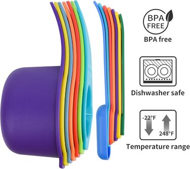 Black Measuring Cup and Spoon Set, 15 Pieces, Plastic, BPA-Free, Stackable, for Baking and Cooking