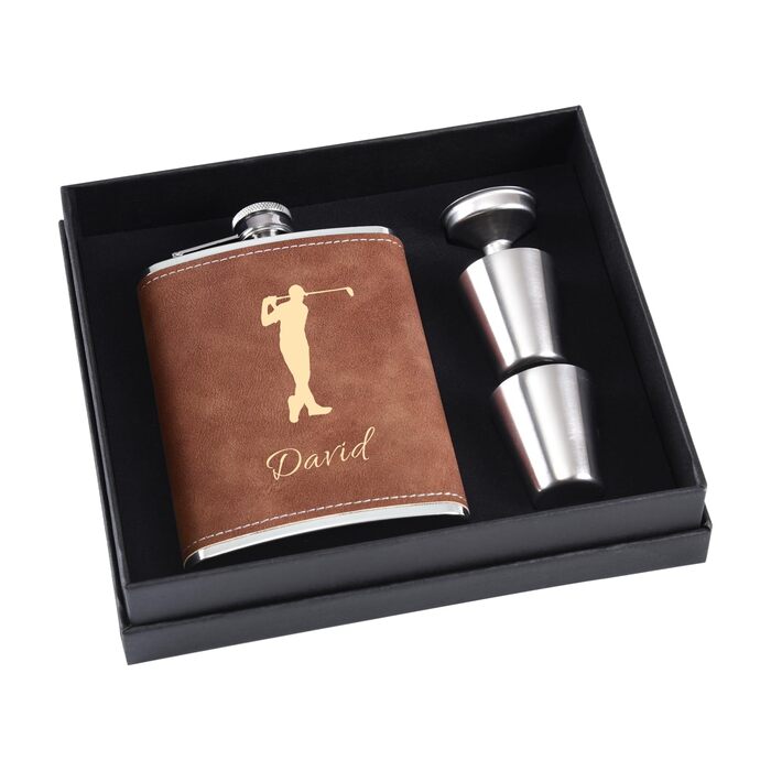 Фляга з гравіюванням, набір фляги з чашкою та воронкою, персоналізовані подарунки (8oz/237ml, коричнева)