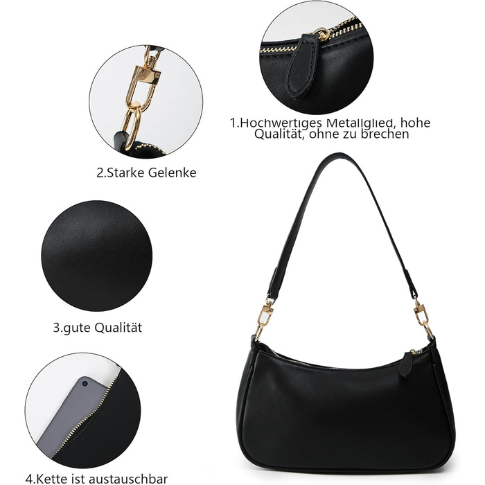 Жіноча сумка Kleine Handtasche: чорна сумка через плече з PU-шкіри, знімний ланцюжок, 26x7x15 см