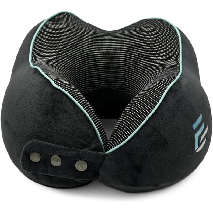 Подушка для шиї FS для літака та авто – Memory Foam з 360° підтримкою шиї – Регульована з кнопками – Дихаючий, м'який чохол – з мішечком – Сіра