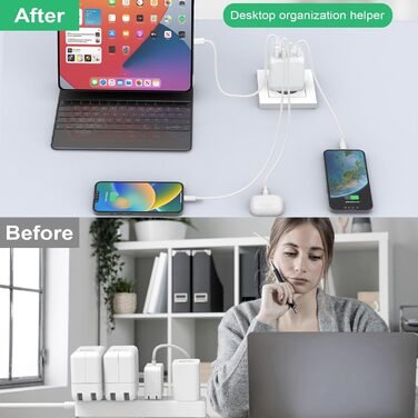 Набір зарядних пристроїв USB-C 40W (2 шт) з підтримкою PD3.0 та QC3.0. Підходить для iPhone, iPad, Samsung, Xiaomi, Google. Білий колір.