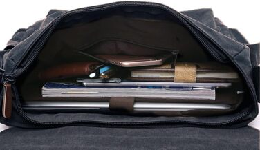 Чоловіча сумка через плече LOSMILE 16 дюймів, канвас, для ноутбука, месенджер для роботи та навчання, чорна