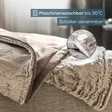 Електрична ковдра Beurer HD 150 XXL Nordic: 200x150 см, 6 температурних режимів, автоматичне вимкнення, машинне прання, тепла пухнаста текстура, колір тауп