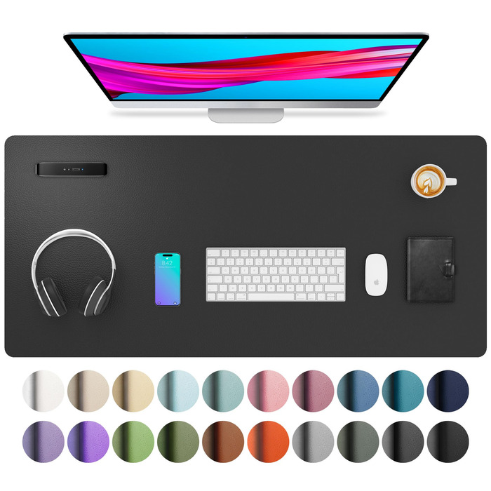 Офісний килимок для миші Aothia з натуральної шкіри, 91x43 см, чорний - захист столу, підкладка для ноутбука