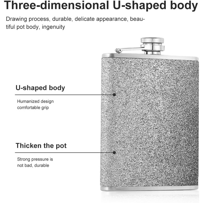 Сталевий флакон 304, 240мл з воронкою - витокозахисний, стильний, портативний набір флаконів для чоловіків та жінок. Сталева фляга для віскі (сріблястий)