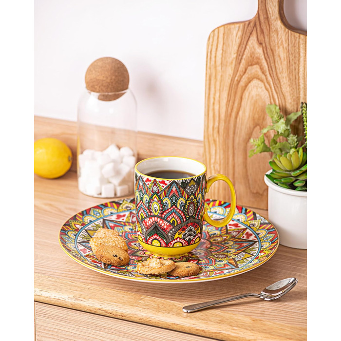 Набір чашок з порцеляни, керамічні чашки капучино/маг - посуд для 6 осіб, набір чашок для кави - богемний стиль (400мл)