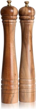 DeroTeno Salt and Pepper Grinder Set, Pepper Grinder with Stainless Steel Grinder, Salt Grinder with Ceramic Grinder, Acacia Wood, H 30 cm