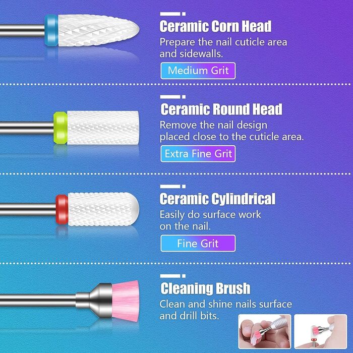 Набір свердл для нігтів Depvko 13 шт. (вольфрам карбід, кераміка, діамант) для манікюру та педикюру