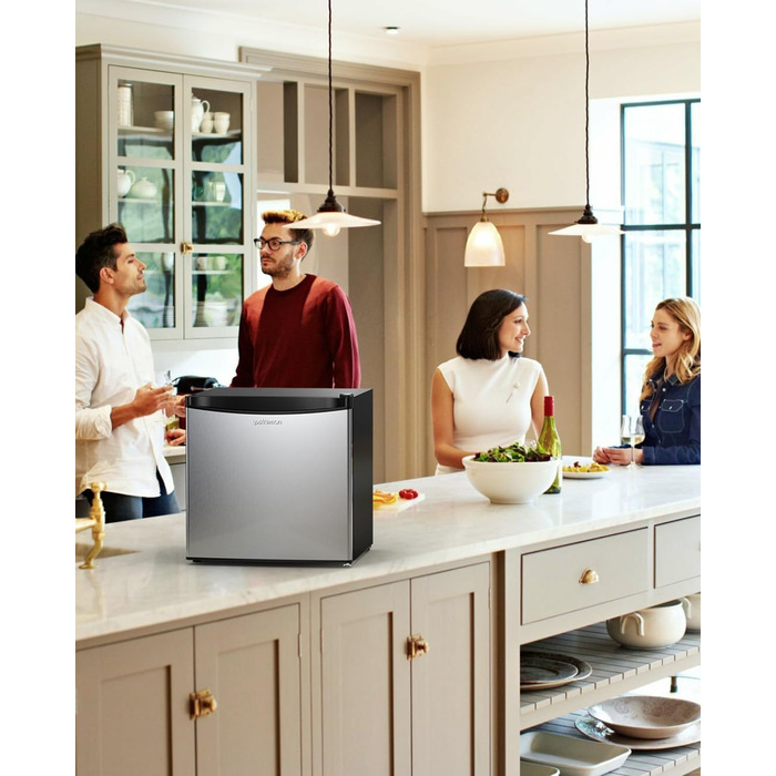 Upstreman 46L Mini Fridge with Freezer Compartment, Temperature Control, Energy Efficient, Quiet, 1-Door Beverage Refrigerator, Stainless Steel - FR17