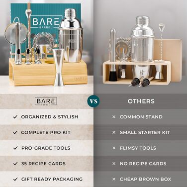 Набір бармена Mixology Barkeeper-Set для коктейлів та мартіні (14 предметів) з підставкою та рецептами. Професійний шейкер для барменів, подарунковий набір 0.7л