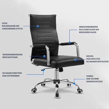 Офісний крісло Yaheetech з ергономічним дизайном, з підлокітниками, для офісу та дому, чорний, до 136 кг